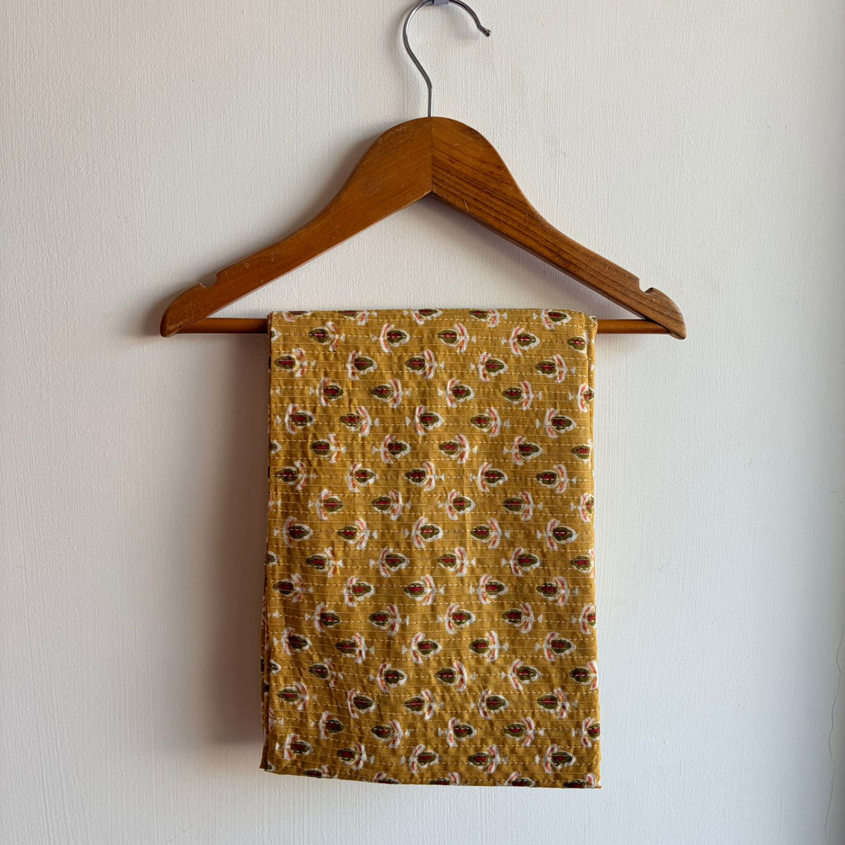 Yellow Floral Printed Kantha Cotton Kaftan Loungewear Pyjama Set | Free Size |