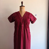 Maroon Stripes Printed V-Neck Alfine Churidar Cut Nighty | Free Size | Chest Width 44″| Length 56″