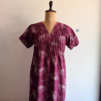 Mauve Floral Printed V-Neck Alfine 60 Inch Length Churidar Cut Nighty | Free Size | Chest Width 44″| Length 60″