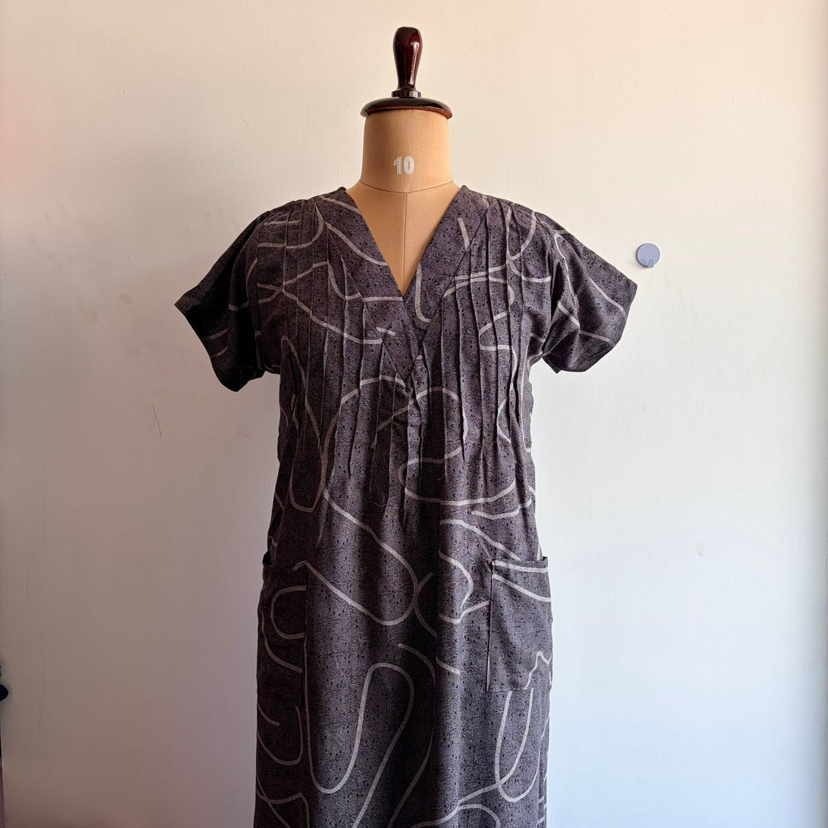 Grey And White Printed V-Neck Alfine 60 Inch Length Churidar Cut Nighty | Free Size | Chest Width 44″| Length 60″