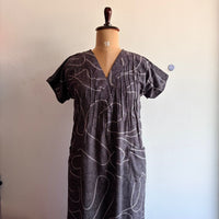 Grey And White Printed V-Neck Alfine 60 Inch Length Churidar Cut Nighty | Free Size | Chest Width 44″| Length 60″