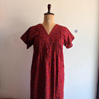 Red Floral Printed V-Neck Alfine Churidar Cut Nighty | Free Size | Chest Width 44″| Length 56″