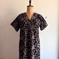 Brown And Black Printed V-Neck Alfine Churidar Cut Nighty | Free Size | Chest Width 44″| Length 56″