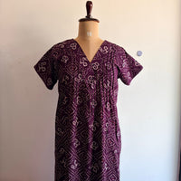 Violet Bandhani Printed V-Neck Alfine Churidar Cut Nighty | Free Size | Chest Width 44″| Length 56″