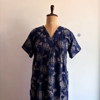 Navy-Blue Floral Printed V-Neck Alfine 60 Inch Length Churidar Cut Nighty | Free Size | Chest Width 44″| Length 60″