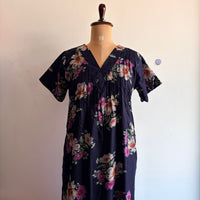 Navy-Blue Floral Printed V-Neck Alfine Churidar Cut Nighty | Free Size | Chest Width 44″| Length 56″