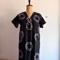White Printed Black V-Neck Alfine 60 Inch Length Churidar Cut Nighty | Free Size | Chest Width 44″| Length 60″