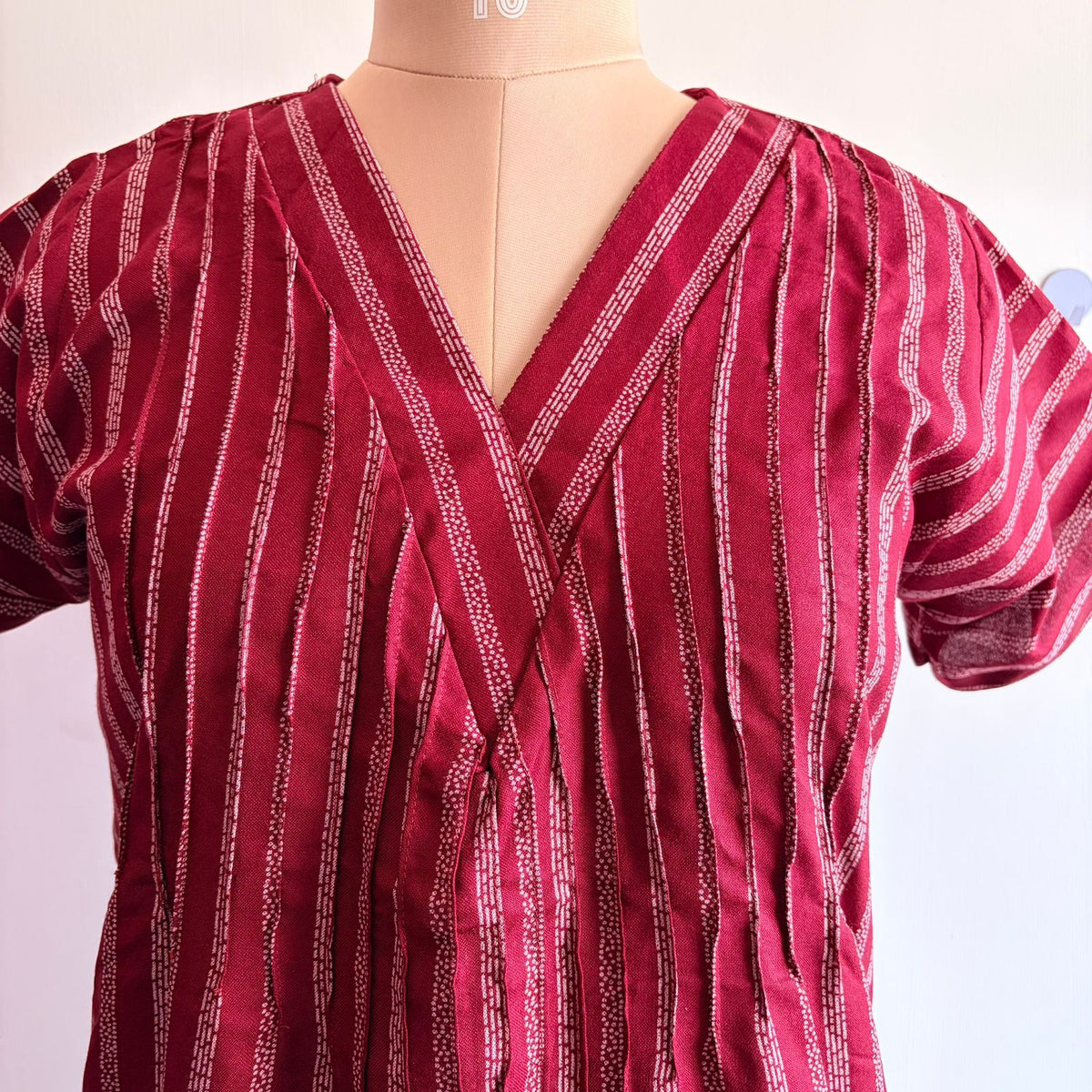 Maroon Stripes Printed V-Neck Alfine 60 Inch Length Churidar Cut Nighty | Free Size | Chest Width 44″| Length 60″