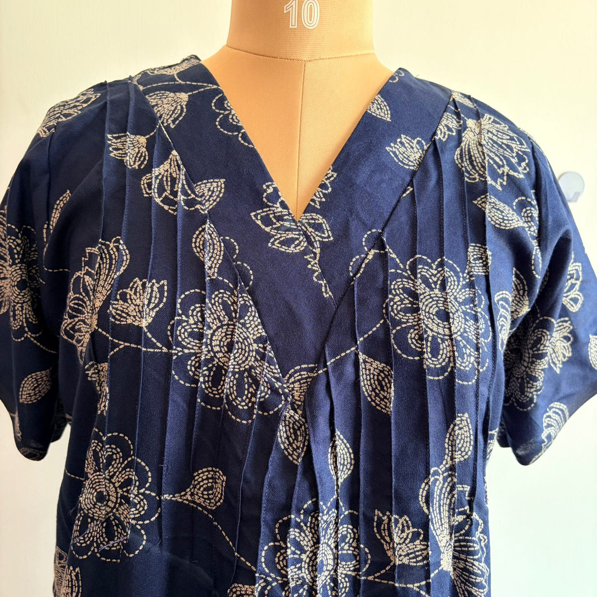 Navy-Blue Floral Printed V-Neck Alfine 60 Inch Length Churidar Cut Nighty | Free Size | Chest Width 44″| Length 60″