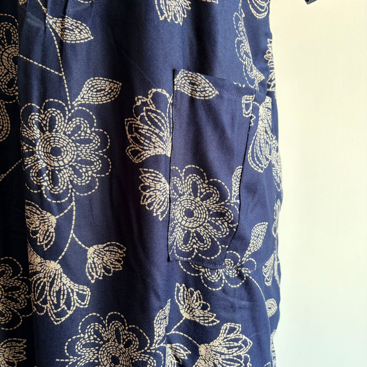 Navy-Blue Floral Printed V-Neck Alfine 60 Inch Length Churidar Cut Nighty | Free Size | Chest Width 44″| Length 60″