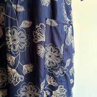 Navy-Blue Floral Printed V-Neck Alfine 60 Inch Length Churidar Cut Nighty | Free Size | Chest Width 44″| Length 60″