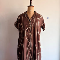 Brown Dot Printed Alpine Full Open Long Polo Shirt Dress | Side Pocket | Free Size | Chest Width 44″| Length 44″