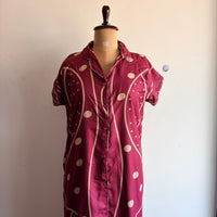 Mauve Dot Printed Alpine Full Open Long Polo Shirt Dress | Side Pocket | Free Size | Chest Width 44″| Length 44″