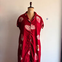 Red Dot Printed Alpine Full Open Long Polo Shirt Dress | Side Pocket | Free Size | Chest Width 44″| Length 44″