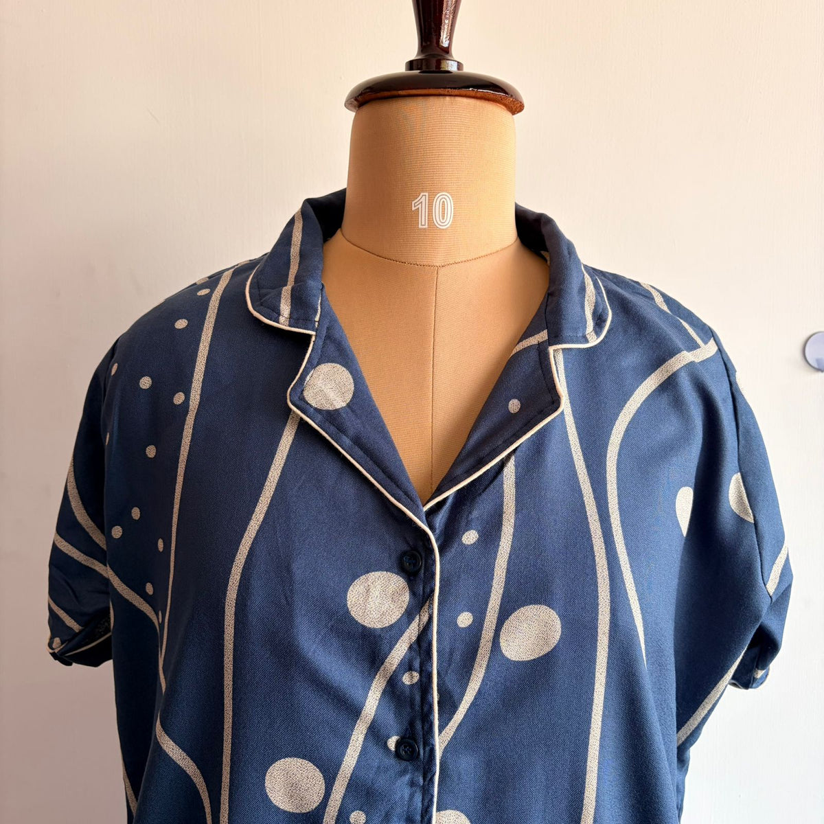 Grey Dot Printed Alpine Full Open Long Polo Shirt Dress | Side Pocket | Free Size | Chest Width 44″| Length 44″