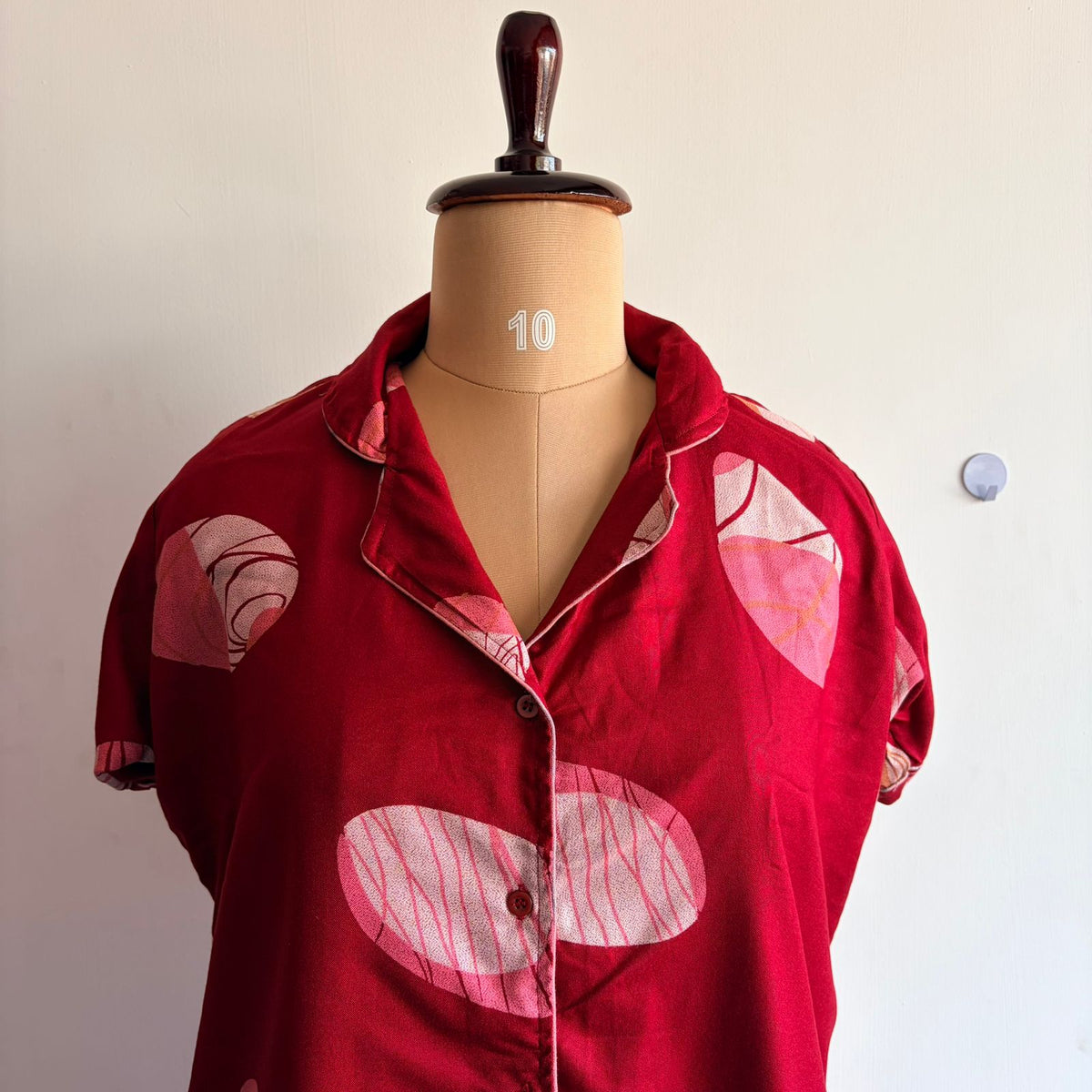 Red Dot Printed Alpine Full Open Long Polo Shirt Dress | Side Pocket | Free Size | Chest Width 44″| Length 44″