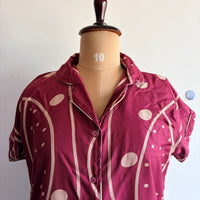 Mauve Dot Printed Alpine Full Open Long Polo Shirt Dress | Side Pocket | Free Size | Chest Width 44″| Length 44″