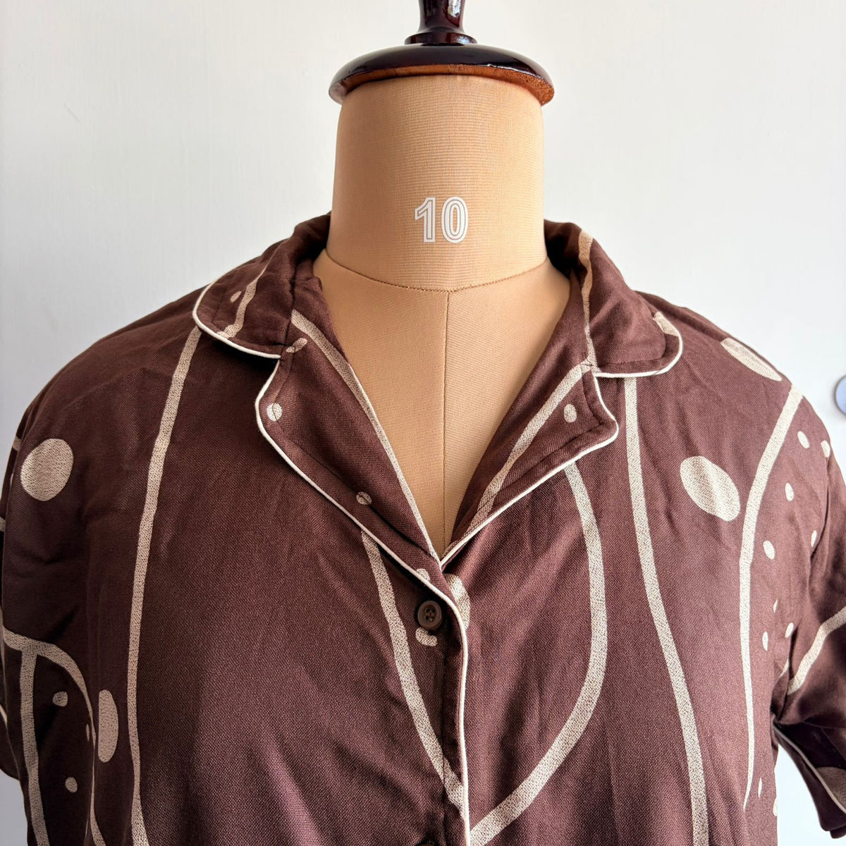 Brown Dot Printed Alpine Full Open Long Polo Shirt Dress | Side Pocket | Free Size | Chest Width 44″| Length 44″