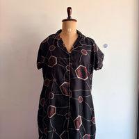 Black Printed Alpine Full Open Long Polo Shirt Dress | Side Pocket | Free Size | Chest Width 44″| Length 44″