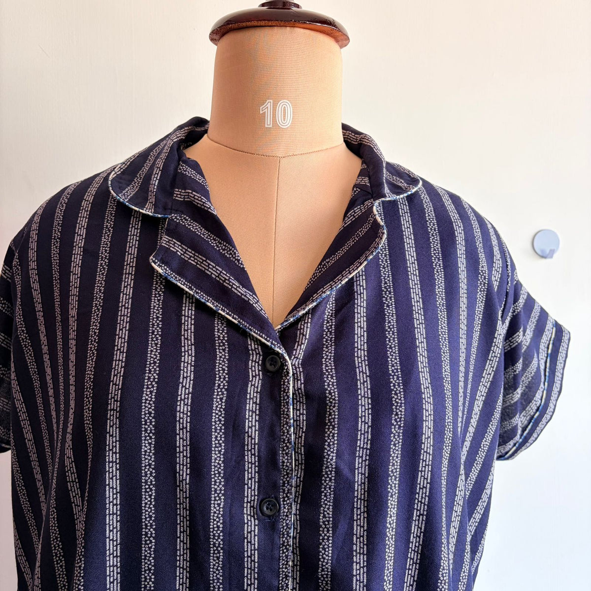 Navy-Blue Stripes Printed Alpine Full Open Long Polo Shirt Dress | Side Pocket | Free Size | Chest Width 44″| Length 44″