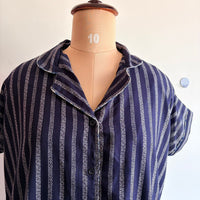 Navy-Blue Stripes Printed Alpine Full Open Long Polo Shirt Dress | Side Pocket | Free Size | Chest Width 44″| Length 44″