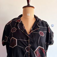 Black Printed Alpine Full Open Long Polo Shirt Dress | Side Pocket | Free Size | Chest Width 44″| Length 44″
