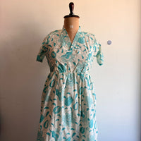 Aqua Blue Floral Printed Cambric Cotton With Cotton Lining V Collar Neck Short Maternity Gown | Free Size |
