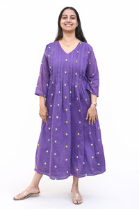 Blue Floral Embroidered Mul Cotton Feeding Kurti With Two Side Invisible Zip | Free Size | 44" length