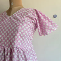 Pale Pink Floral Printed Cambric Cotton V Neck Puff Sleeve Feeding Gown With Two Side Invisible Zip And Back Tie | Free Size |