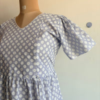 Lavender Floral Printed Cambric Cotton V Neck Puff Sleeve Feeding Gown With Two Side Invisible Zip And Back Tie | Free Size |