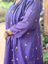 Blue Floral Embroidered Mul Cotton Feeding Kurti With Two Side Invisible Zip | Free Size | 44" length
