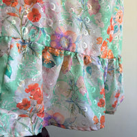 Green Floral Hakoba Ruffle Sleeve Short Maternity Gown | Free Size | Chest Width 44″| Length 44″|