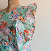 Green Floral Hakoba Ruffle Sleeve Short Maternity Gown | Free Size | Chest Width 44″| Length 44″|