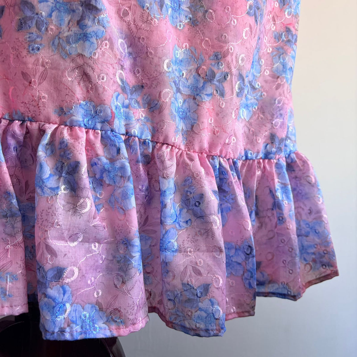 Pink And Blue Floral Hakoba Ruffle Sleeve Short Maternity Gown | Free Size | Chest Width 44″| Length 44″|