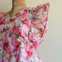 Pink Floral Hakoba Ruffle Sleeve Short Maternity Gown | Free Size | Chest Width 44″| Length 44″|