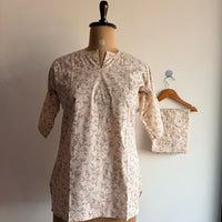White Floral Printed Round Neck Pure Cotton Loungewear Pyjama Set Free Size 3/4 Sleeve (Suits for bra size 34″- 40″)