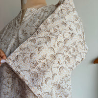 White Floral Printed Round Neck Pure Cotton Loungewear Pyjama Set Free Size 3/4 Sleeve (Suits for bra size 34″- 40″)