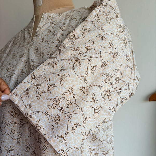 White Floral Printed Round Neck Pure Cotton Loungewear Pyjama Set Free Size 3/4 Sleeve (Suits for bra size 34″- 40″)