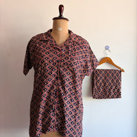 Navy-Blue And Peach Printed Plus Size Rayon Shirt Pyjama Set