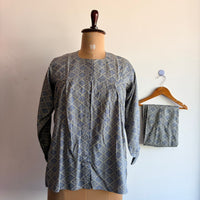 Grey Printed Round Neck Rayon Full Sleeve Loungewear Pyjama Set | Free Size |