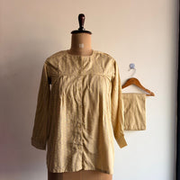 Cream Ikat Printed Round Neck Rayon Full Sleeve Loungewear Pyjama Set | Free Size |