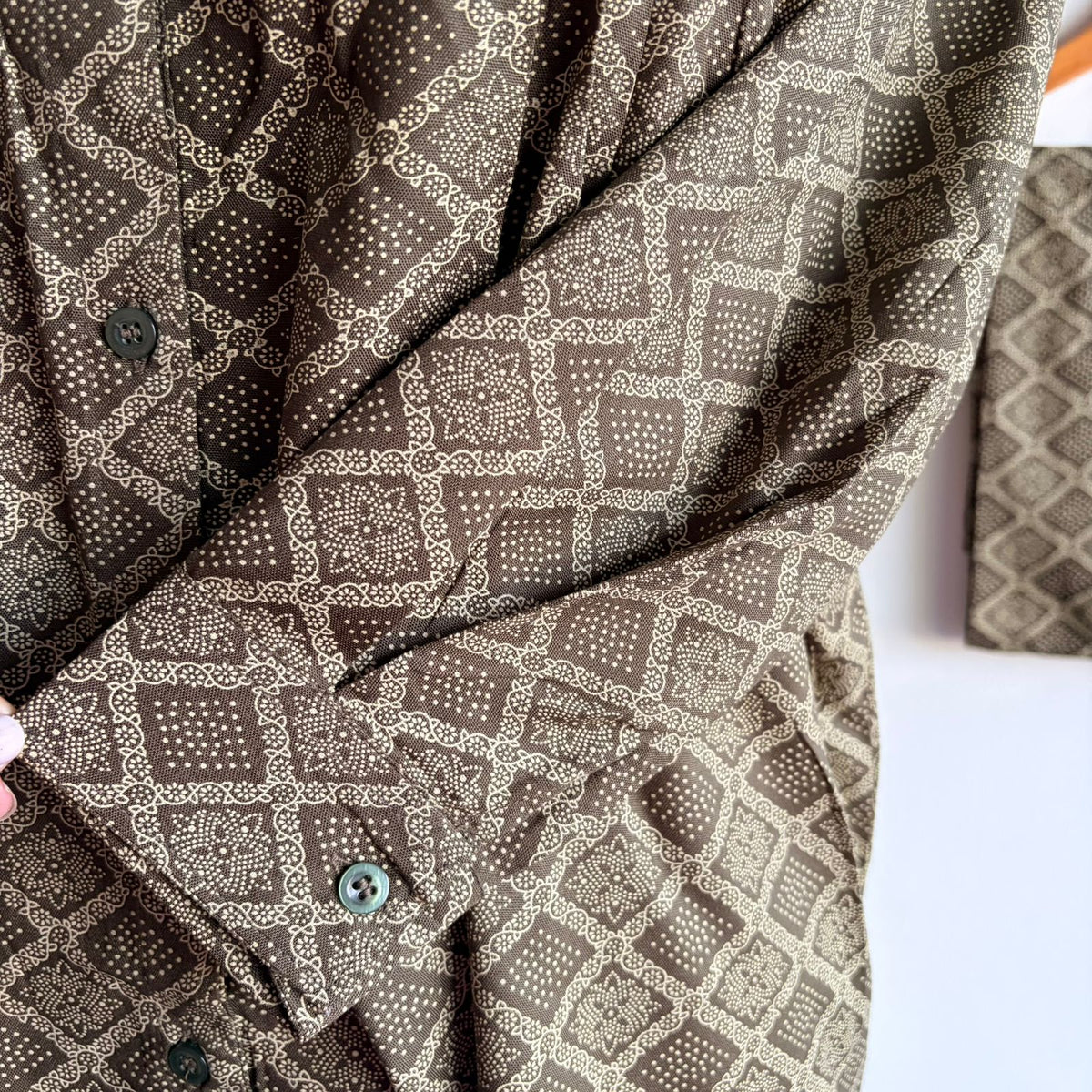 Olive Green Printed Round Neck Rayon Full Sleeve Loungewear Pyjama Set | Free Size |