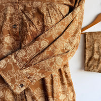 Brown Floral Printed Round Neck Rayon Full Sleeve Loungewear Pyjama Set | Free Size |