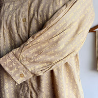 Cream Ikat Printed Round Neck Rayon Full Sleeve Loungewear Pyjama Set | Free Size |