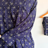 Navy-Blue Floral Printed Round Neck Rayon Full Sleeve Loungewear Pyjama Set | Free Size |