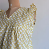Cream Floral Printed Cambric Cotton V- Neck Ruffle Sleeve Long Zip Short Maternity Gown | Free Size | Chest Width 44″| Length 44″|