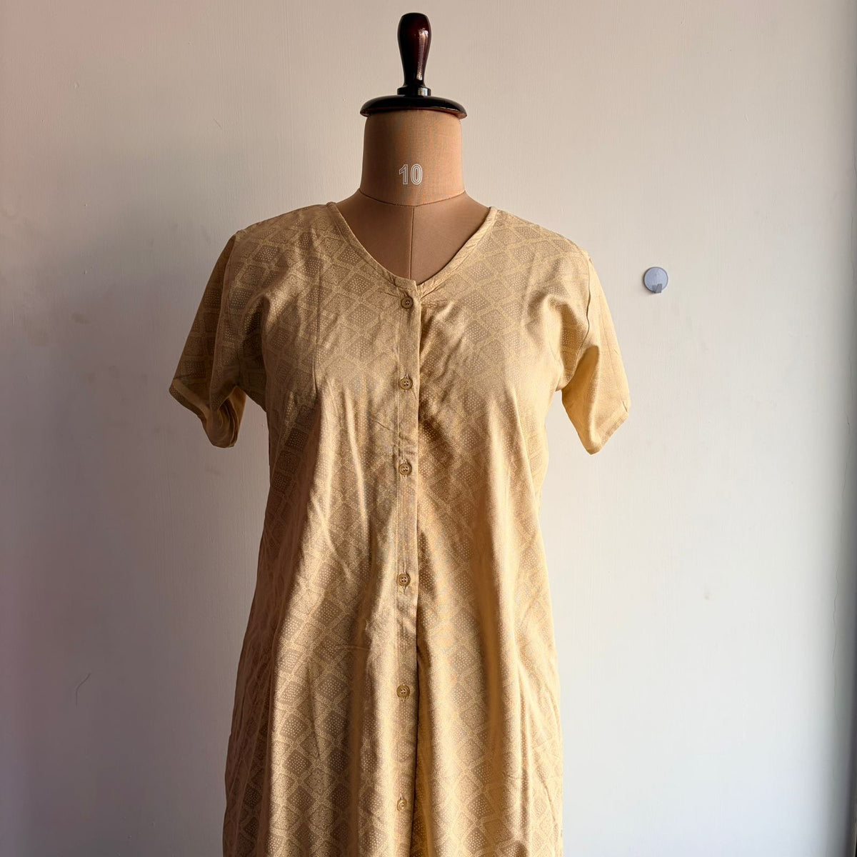 Cream Printed Rayon Short Full Open Labour Room Nighty | Free Size | Chest Width 44″| Length 44″|