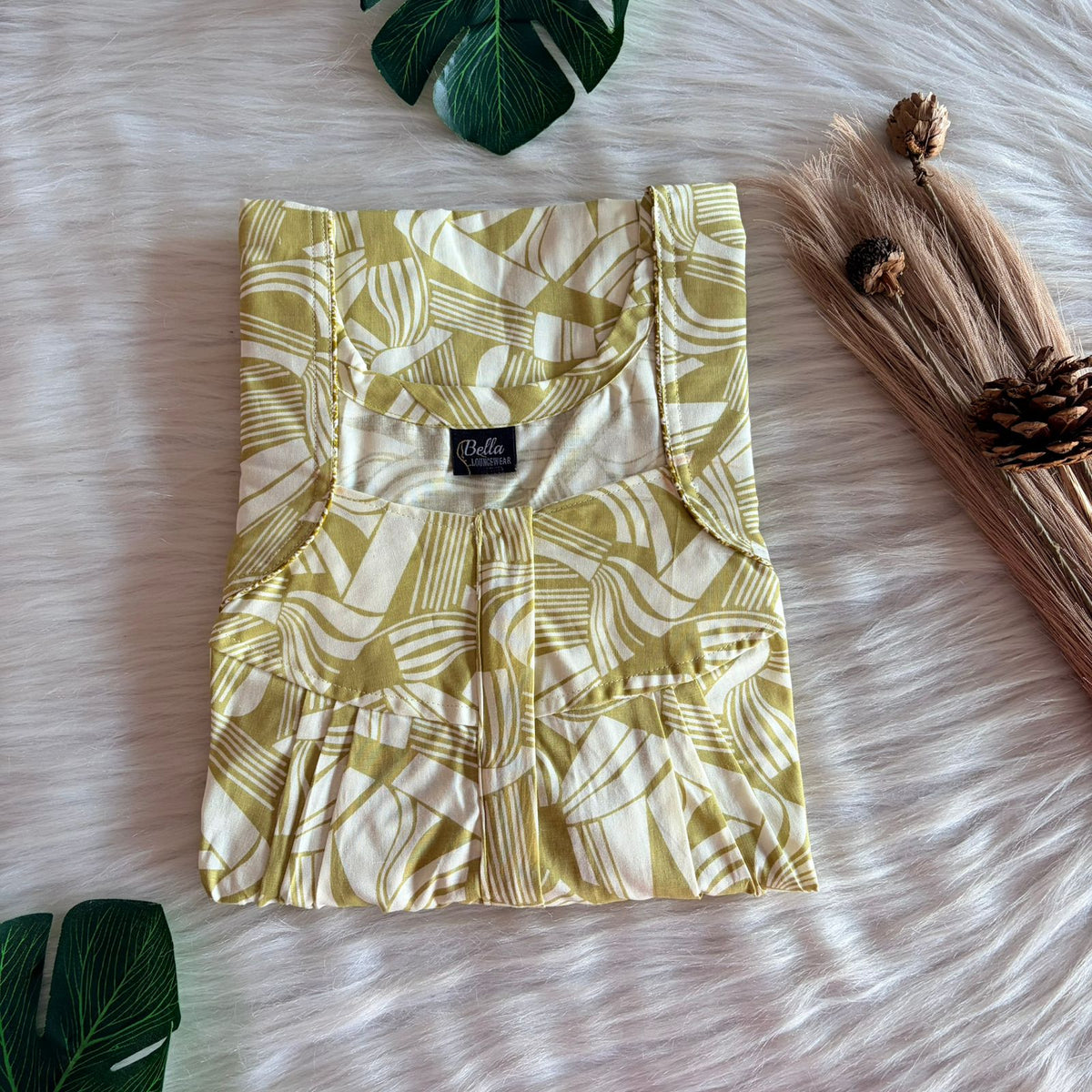 Pista Green Premium Cotton Pleated Zip Nighty | Free Size | Chest Width 44″| Length 54″-55″