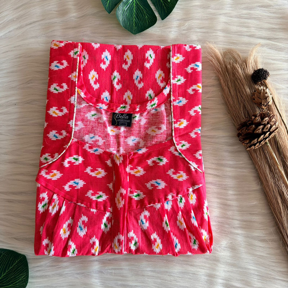 Peach Premium Cotton Pleated Zip Nighty | Free Size | Chest Width 44″| Length 54″-55″