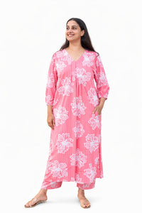 Peach Floral Printed Cotton Slub V - Neck Feeding Kurti Co-ord Set With Centre Long Invisible Zip| Palazzo Pant | Free Size